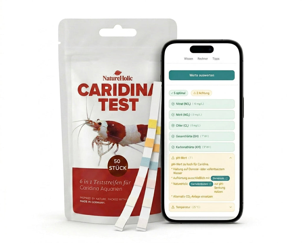 NatureHolic Caridina Test Kit –  Wassertest für Weichwasser-Garnelen inkl. App-Auswertung