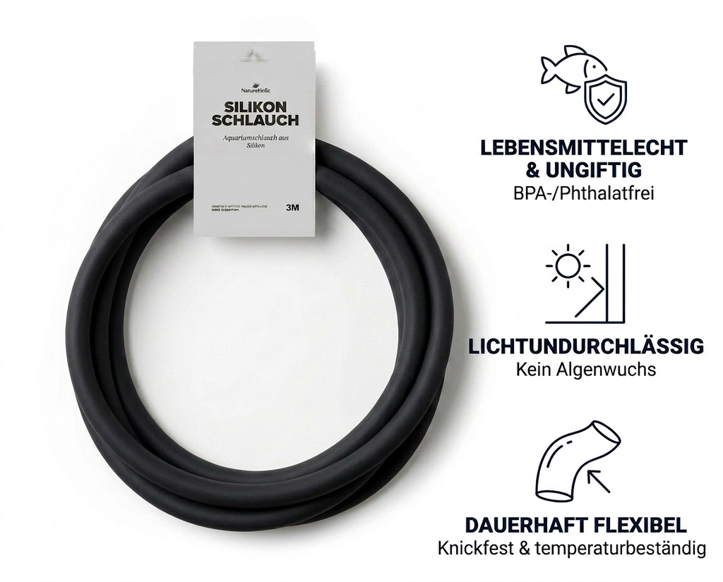 NatureHolic Silikon Aquarium Schlauch - Matt Schwarz - 12/16 mm - 3 m