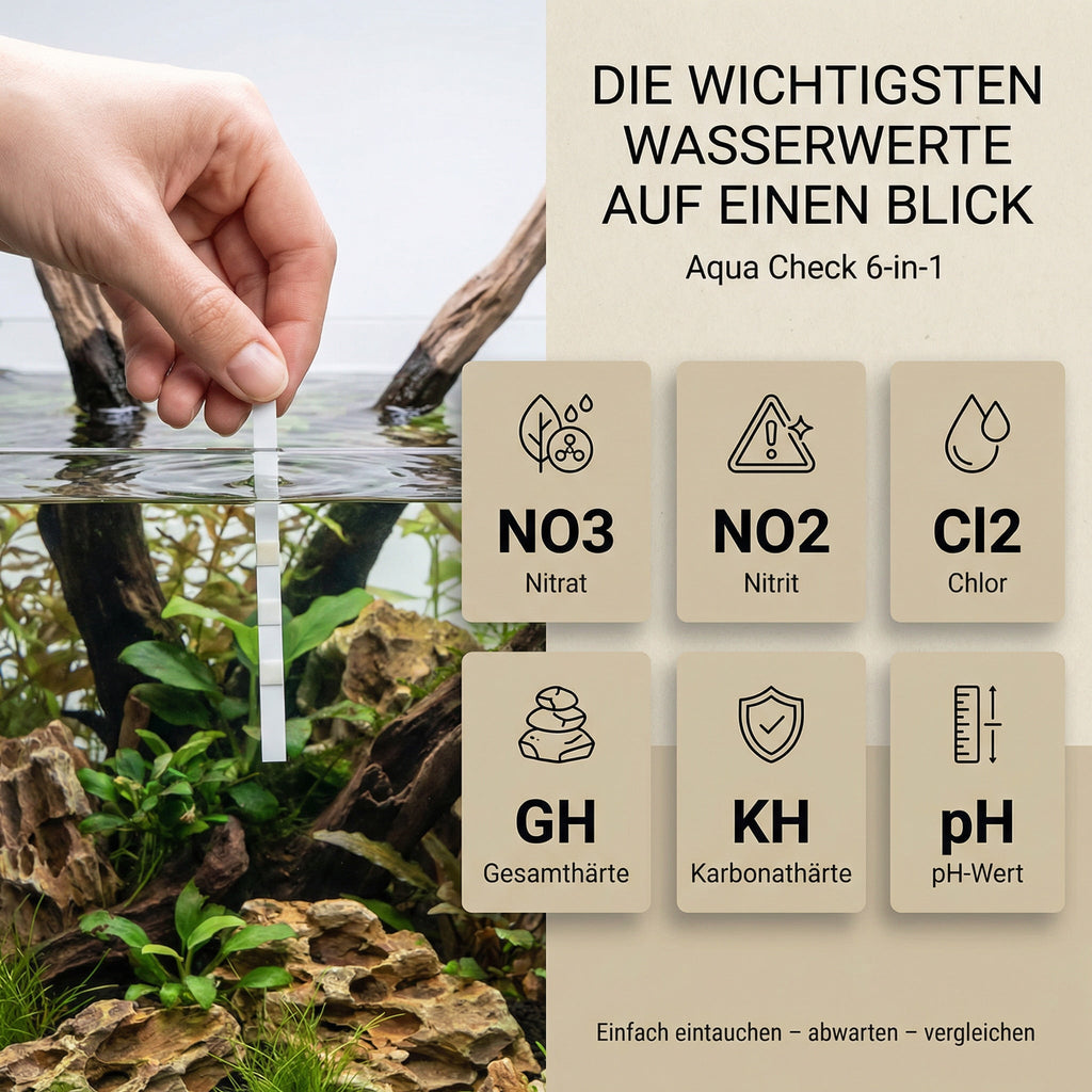 NatureHolic - Aqua Check 6-in-1 Wassertest - Teststreifen fürs Aquarium - 50 Stück