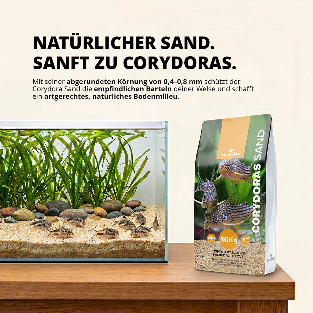 NatureHolic - Corydoras Sand 10 kg - Spezialbodengrund für Panzerwelse