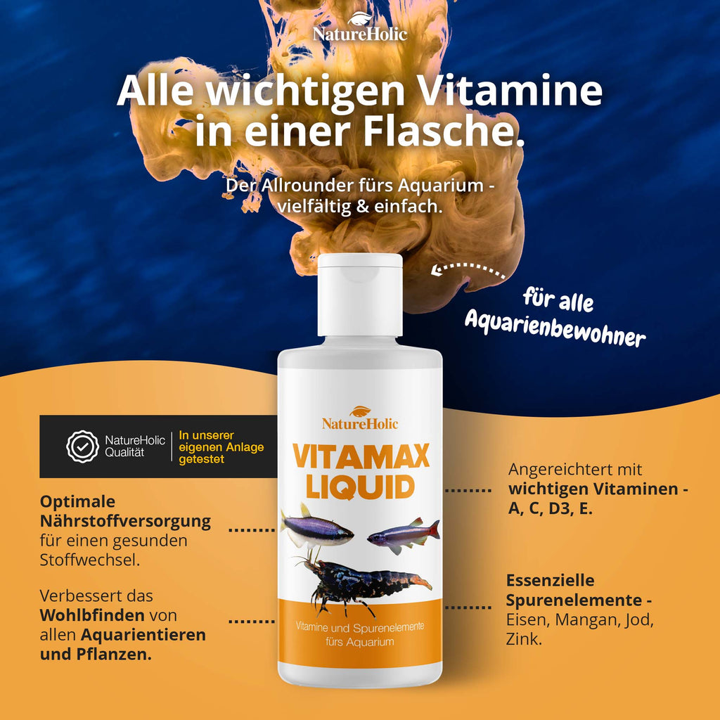 NatureHolic - VitaMax Liquid - 125ml - Vitaminkur fördert Vitalität, Wohlbefinden und Farbpracht